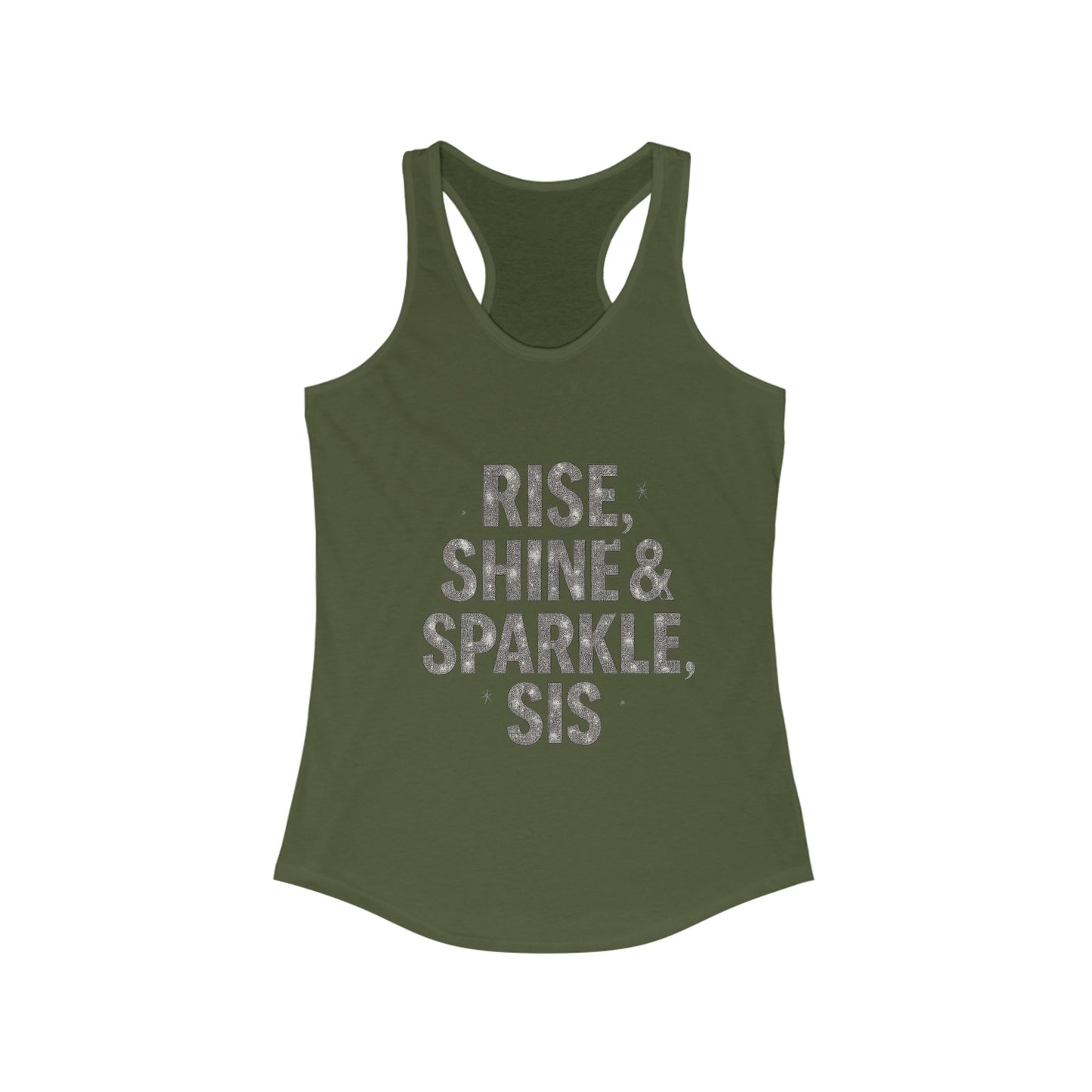 Motivational Racerback Tank Top - 'Rise, Shine & Sparkle, Sis'